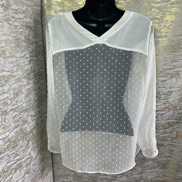 Zara Basic White Dot Chiffon Puff Sleeve Blouse Size M - Picture 7 of 12